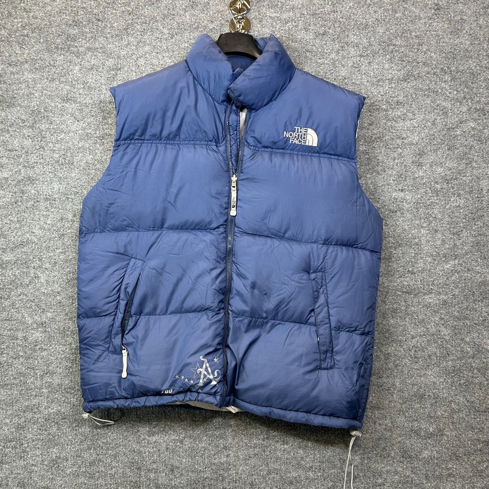 Vintage The North Face 700 Down Puffer Vest Men's Blue Full Zip Alaska Patch 2XL